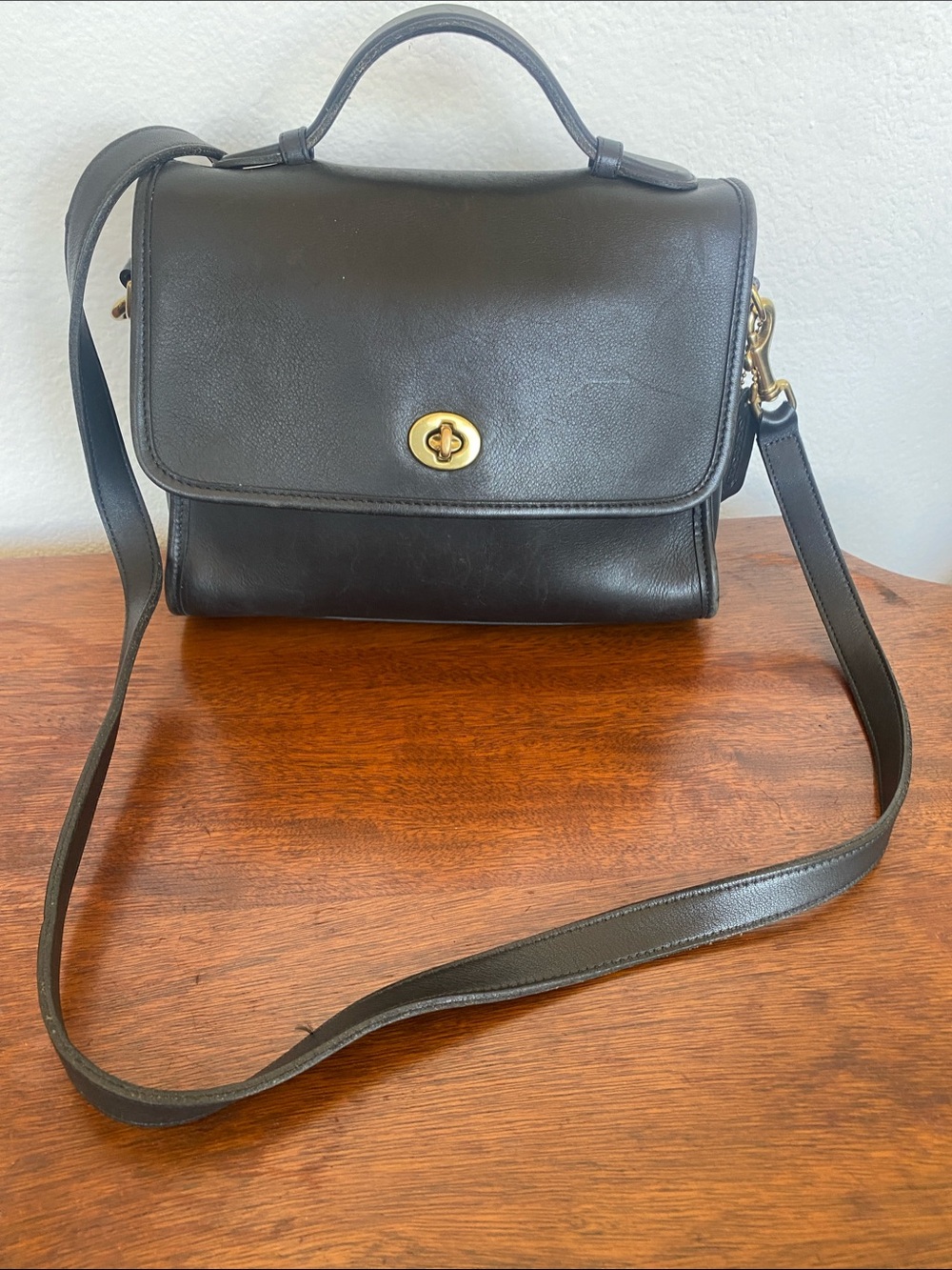 Coach Classic Black Leather Top-Handle Crossbody Bag